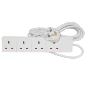 4 Way Power Mains Extension Lead 13Amp - WHITE