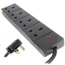 4 Way Power Mains Extension Lead 13Amp - BLACK